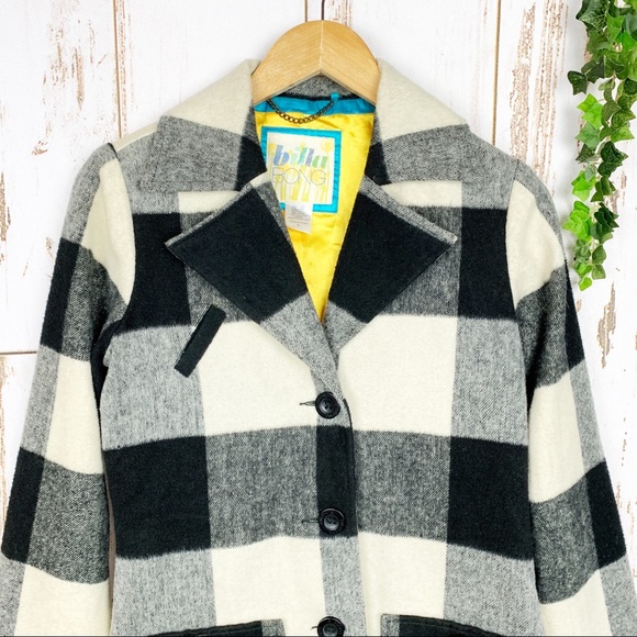 Billabong Gingham Plaid Wool Blend Midi Jacket EUC - Picture 3 of 9